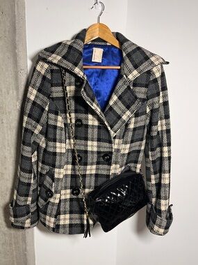 Smart Set Wool Blend Tartan Peacoat + Patent Vinyl Purse Bundle | Chic Outfit🇨🇦